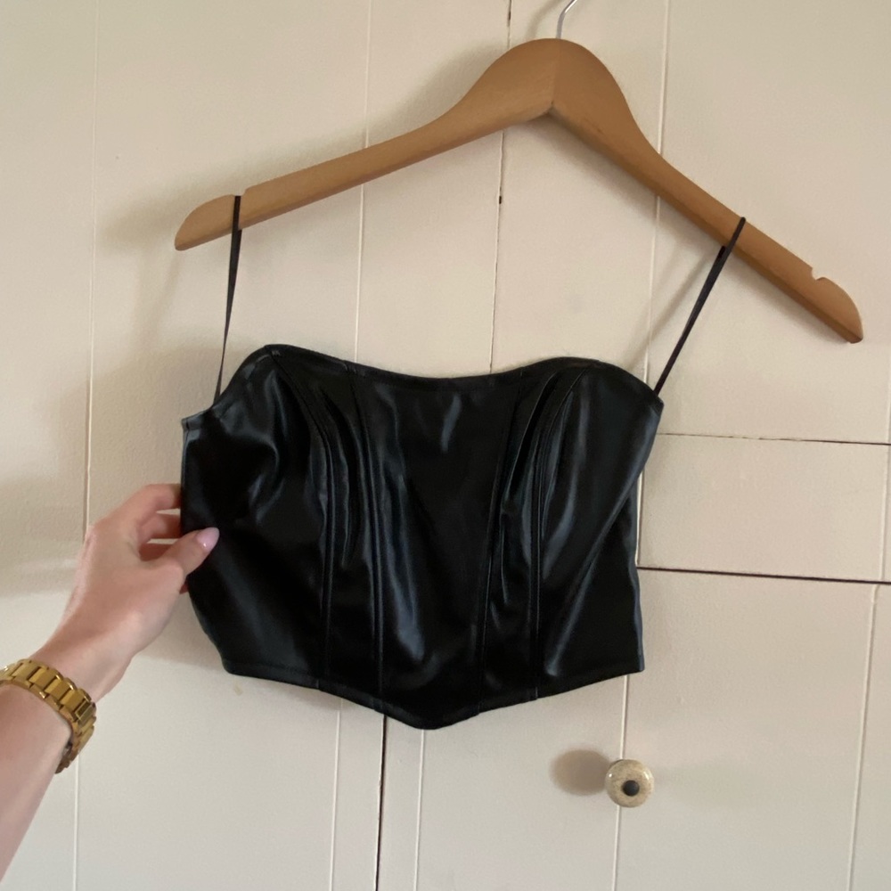 Faux leather black crop top
